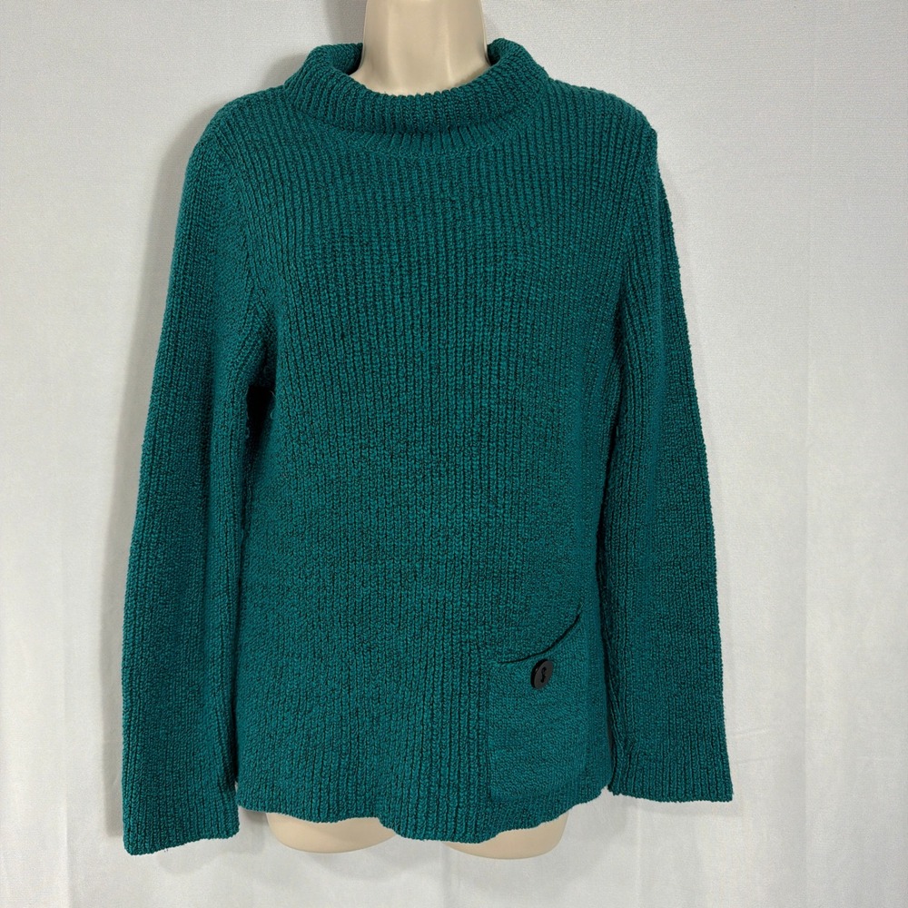 Habitat Sweater Mock Neck Ribbed Knit Button Pocket Teal Green Women Size S